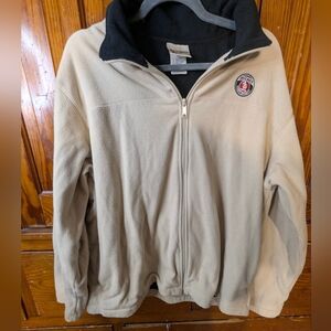 Men's Lightweight Fleece Zip Jacket in Cream with Contrast Black Collar